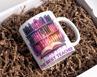 Teacher Mug Wrap PNG: Bookshelf Design (Digital Download)