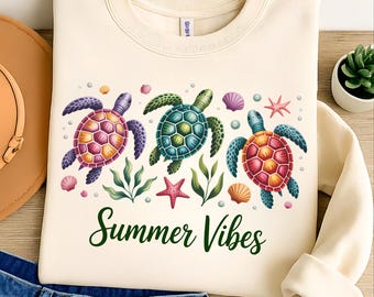 Summer Vibes Turtle PNG: Beach T-Shirt Design (Digital Download 5000x5000px )