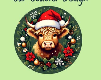 Christmas Highland Cow Car Coaster Png Car Coaster Designs Merry Christmas Car Coasters Sublimation Designs Digital Download