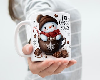 Hot Cocoa Snowman Mug Wrap: Christmas Coffee Mug Sublimation Design (Digital Download)