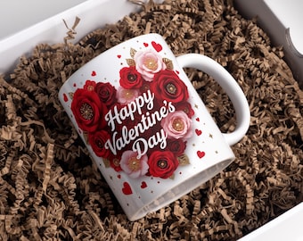 Valentine's Day Mug Wrap, Floral Coffee Mug PNG (Digital Download)