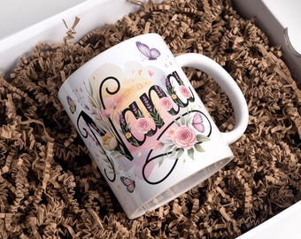 Nana Tasse Wrap: Florales Sublimationsdesign (Digitaler Download, 11oz und 15oz PNGs)