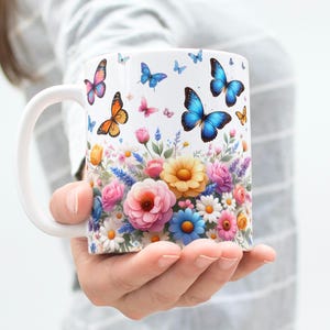 Butterfly Mug Wrap Sublimation Designs 11oz & 15oz Coffee Mug PNG Marble Mug Wrap Flower Mug Wrap Floral Mug Wrap Digital Download