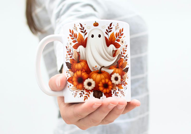 Halloween Mug Wrap 11 Oz & 15 Oz Mug Wrap Pumpkin Coffee Mug Png 3D Mug Wrap Halloween Ghost mug Digital Download Sublimation Designs