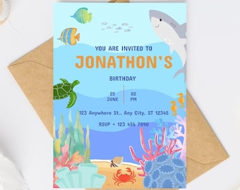 Under the Sea Party Invitation – Editable Ocean Birthday Template, Ocean Theme Birthday Invitation – Instant Download Party Template