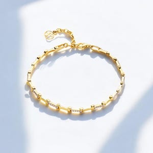 Dainty Zircon Chain Bracelet – 18K Gold Plated 925 Sterling Silver Fine Jewelry for Women