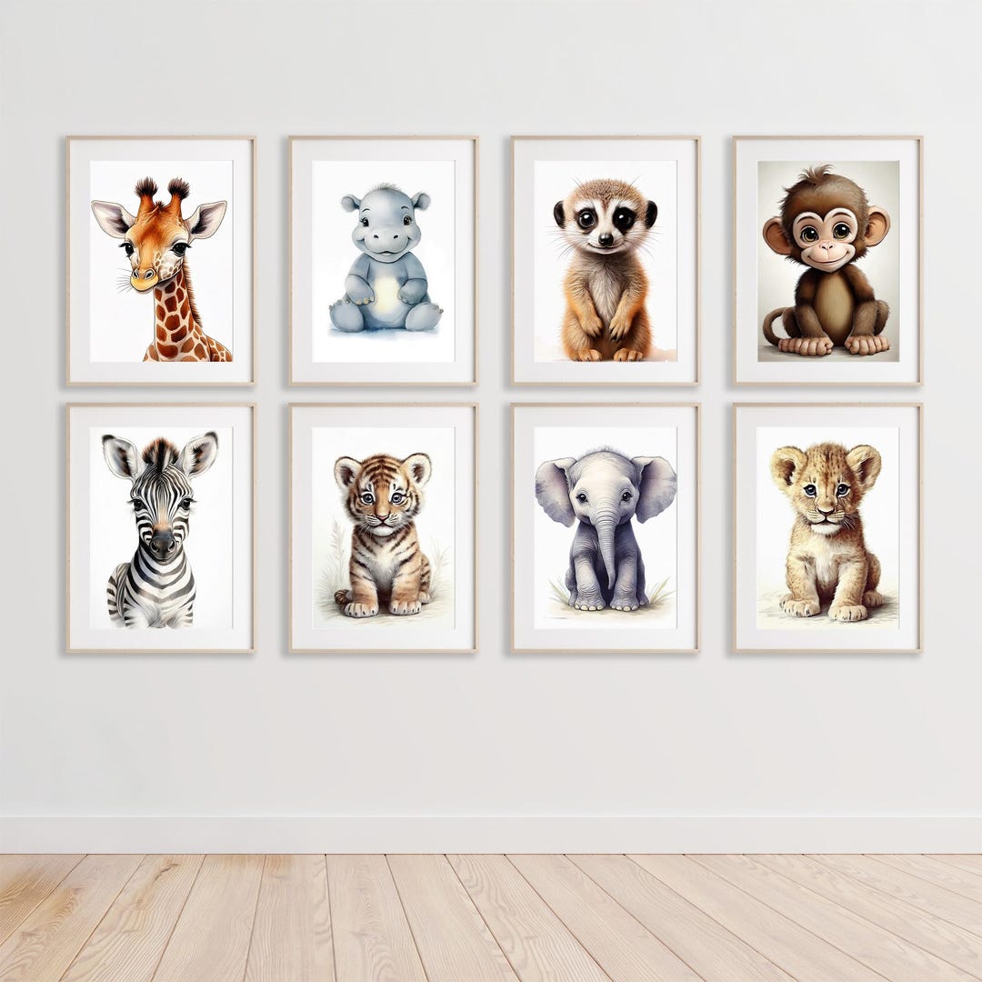 Safari Nursery Decor, Set of 8 Baby Animals, Safari Nursery Prints ...