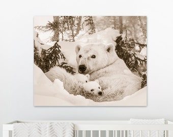 Baby Animal Nursery Art / Polar Bear / Sepia / Animal Nursery Decor / Kids Room Decor / Baby Bear / Baby Animal Print / Animal Wall Art