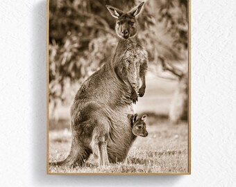 Baby Kangaroo Print: Sepia Australian Animal Nursery Art