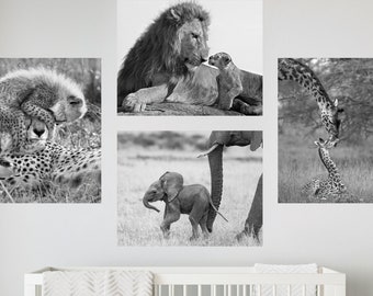 Safari Nursery Decor, Safari Animal Prints, Set of 4 Nursery Wall Art,  Jungle Animals, Elephant Art, Baby Room, Safari Nursery Prints, Lion
