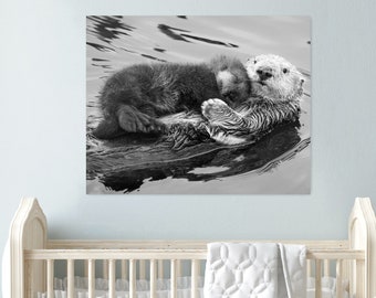 Baby Sea Otter Print, Black and White Nursery Art,  Baby Animal Nursery Print, Baby Animal Nursery Decor, Baby Animal Wall Art, Animal Print