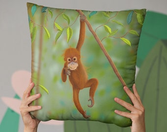 Orangutan pillow kids, jungle pillow, safari pillow, wildlife pillow, orangutan cushion, jungle nursery, safari nursery, jungle kids room