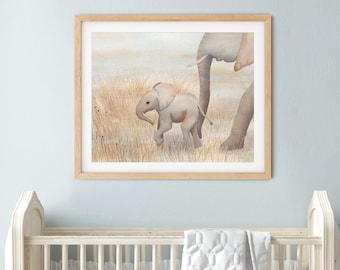 Baby Elephant Nursery Print: Safari Animal Wall Art