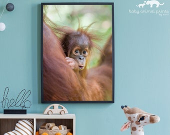 Monkey Nursery Print, Baby Animal Nursery Art, Baby Orangutan Gift, Jungle Nursery Decor, Monkey Baby Gift, Kid Room Decor, Wall Art for Kid
