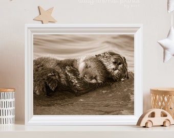 Baby Sea Otter Print, Ocean Nursery Art, Sepia Print,  Sea Otter Gift, Baby Animal Print,  Otter Art, Ocean Baby Shower, Ocean Animal, Kids