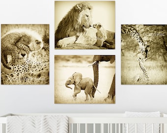 Safari Nursery Prints (Set of 4), Baby Animal Print, Elephant, Lion, Giraffe, Safari Baby Animal Decor, Safari Nursery Art, Animal Wall Art
