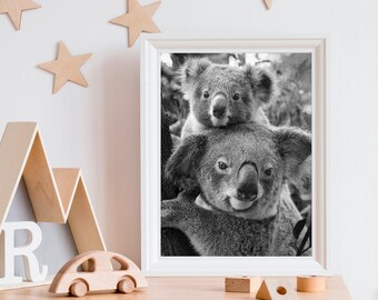 Koala Baby & Mom Print: Black and White Nursery Animal Art - Etsy