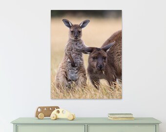 Nursery Animal Art Print, Australian Animal Nursery Decor Theme, Baby Animal Nursery Print, Kangaroo Gift, Kangaroo Joey, Nursery Wall Art