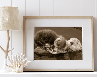 Baby Sea Otter Print, Baby Animal Nursery Print, Animal Nursery Decor, Nursery Wall Art, Ocean Nursery, Nursery Art, Sepia Baby Animal Print