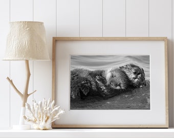 Baby Sea Otter Print, Black and White Nursery Art, Animal Nursery Wall Art,  Ocean Nursery Art, Sea Otter Gift, Ocean Baby Shower Gift