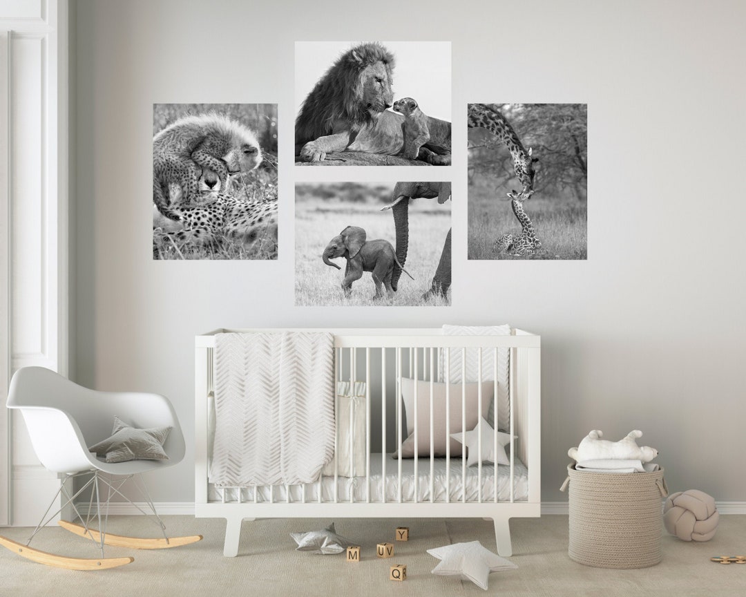 Safari Nursery Decor, Safari Animal Prints, Set of 4 Nursery Wall Art, Jungle Animals, Elephant