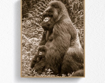 Nursery Decor / Gorilla / Baby Nursery / Baby Animal Print / Safari Nursery Art / Childrens Room Decor / Baby Shower / Sepia / Kids Room