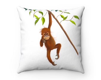 Orangutan pillow kids, jungle pillow, safari pillow, wildlife pillow, orangutan cushion, jungle nursery, safari nursery, jungle kids room