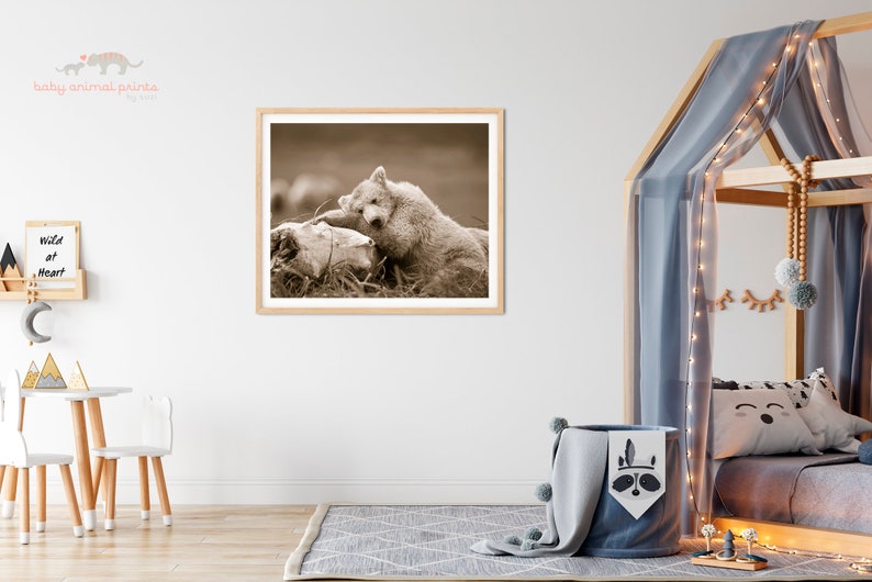 Woodland Nursery Print, Bear Decor, Sepia Print , Bear Photograph, Woodland Nursery Art, Woodland Wall Decor, Baby Nursery Art, Kids Room image 2