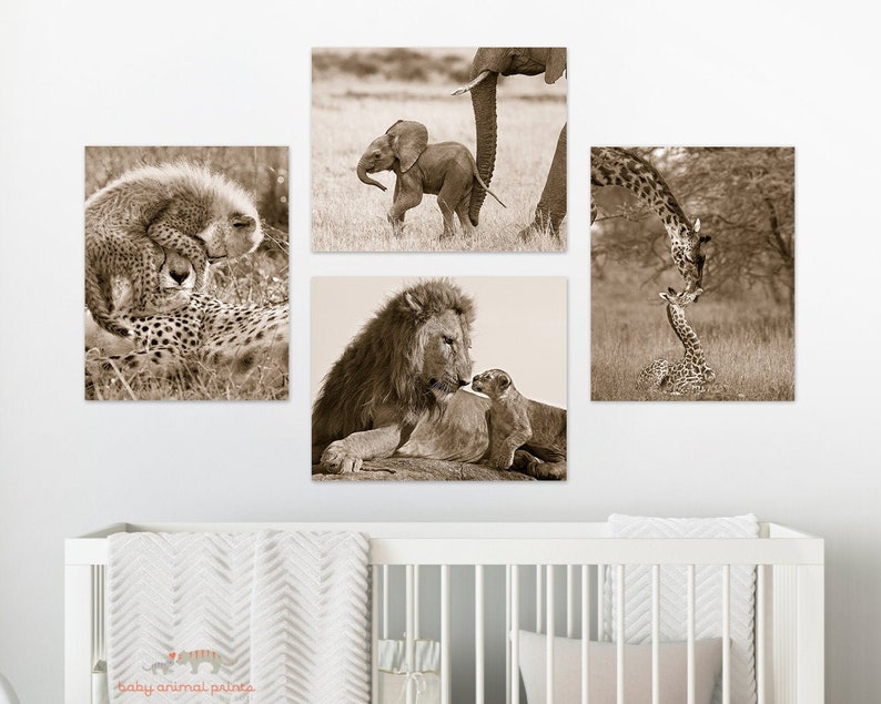 Baby Safari Animals for Nursery Animal Wall Art, Nursery Decor, Nursery Print Set, Safari Theme, Elephant Print, Lion, Cheetah, Giraffe, Kid image 1