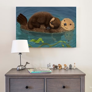 Sea otter nursery print, sea otter gifts, baby animal print, sea otter baby, otter and baby, otter art, otter baby shower, ocean theme, kid