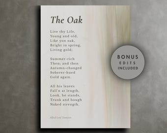 Alfred Lord Tennyson Poem Print: The Oak, Literary Wall Art (Digital Download)