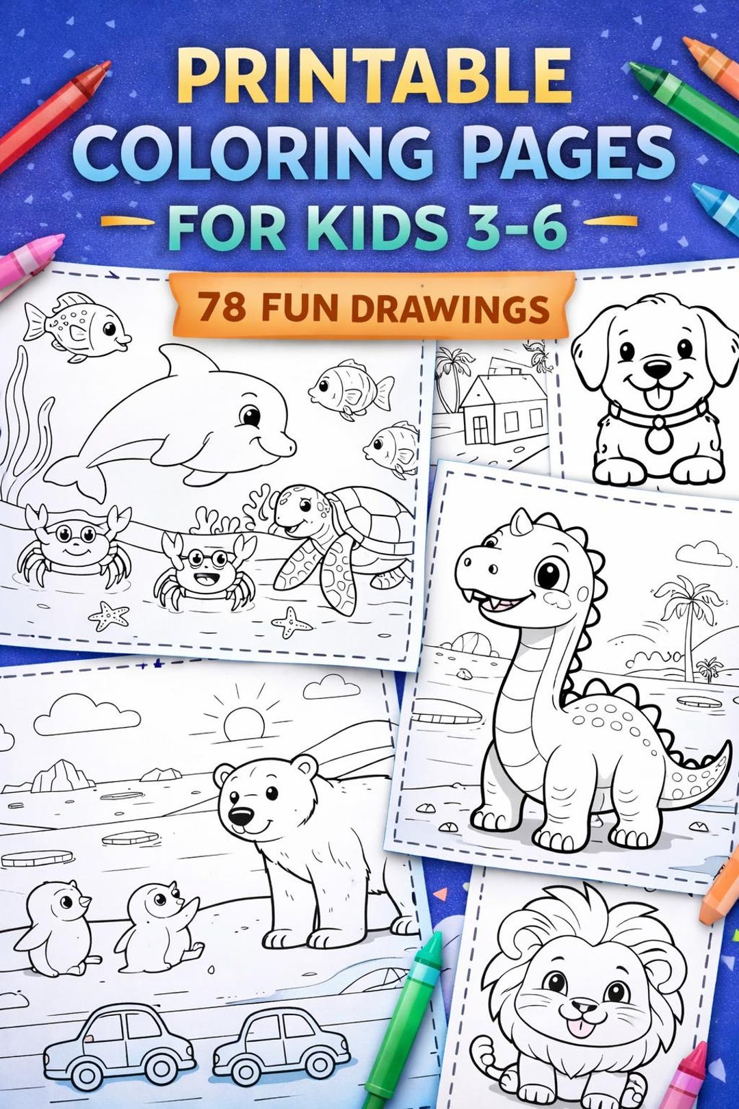Printable Coloring Pages for Kids 3–6 – 78 Fun Drawings - Etsy Canada