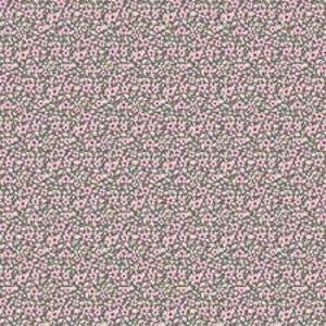 Peut inclure: Tissu avec un motif répétitif de petites fleurs roses sur un fond gris foncé. Le design est dense, créant une apparence texturée. L'esthétique générale est délicate et convient à divers projets créatifs.