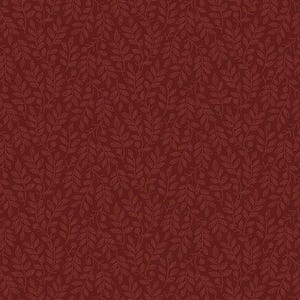 May include: A seamless pattern featuring a deep red background with a repeating design of stylized leaves and berries. The leaves and berries are a lighter shade of red, creating a subtle contrast and texture. This fabric design is suitable for various craft projects.