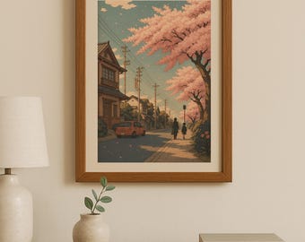 Japanese Cherry Blossom Sakura Tree Anime-Inspired Digital Wall Art Aesthetic Poster Print Room Decor