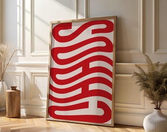 Red Chaos Typography Print: Retro Modern Art (Digital Download)