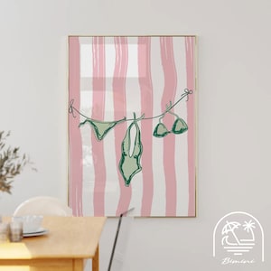 Pink Bikini Print, Pink Watercolor Striped Print, Bikini Hanging Print, Beachy Wall Art, Coastal Cowgirl Decor, Bikini Endless Summer Poster
