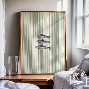 Groene sardine print, keuken muurkunst, vis print, retro keuken decor, groene snoek print, vintage handgetekende zeevruchten, zeevruchten poster