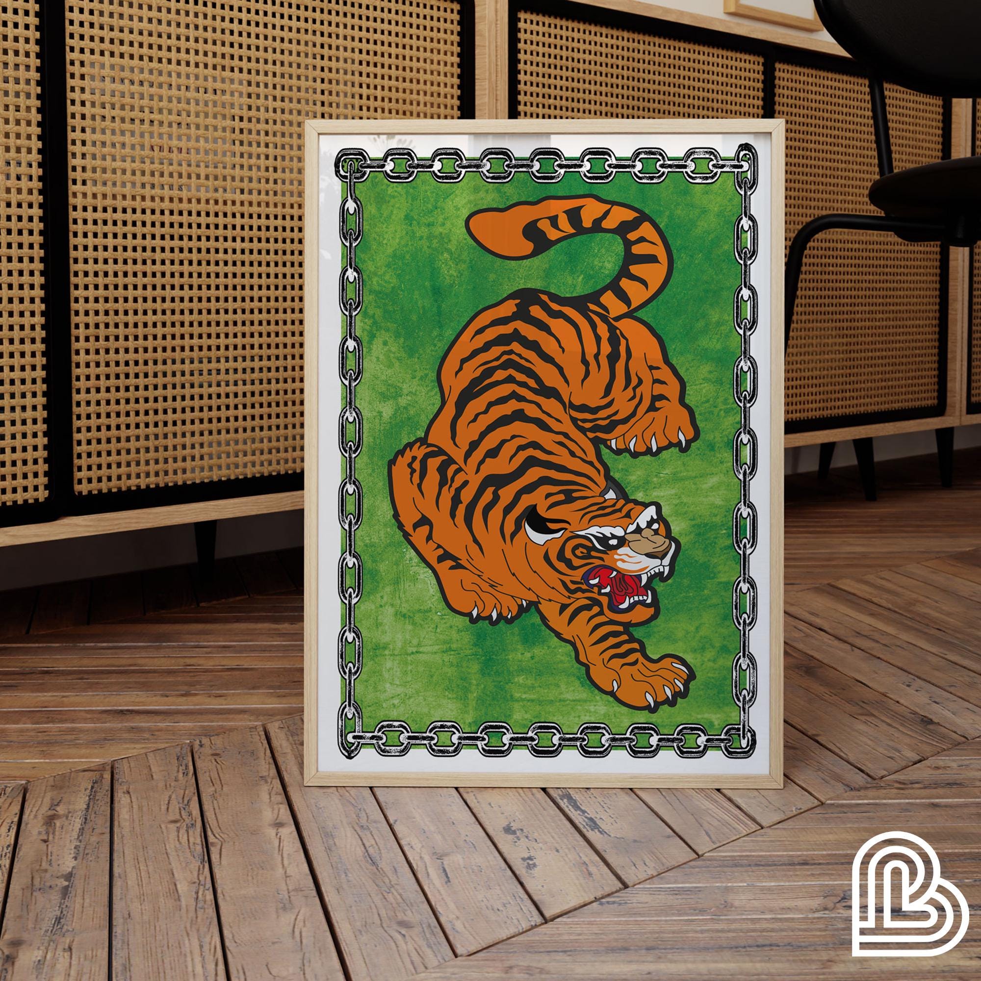 Orange Roaring Tiger Art Print, Vintage Japanese Decor (digital
