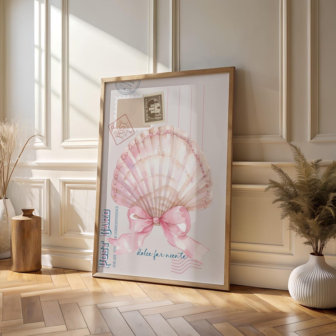 Pink Coastal Seashell Wall Art, Dolce Far Niente Print, Seashell