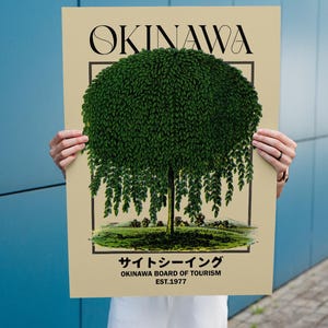 Póster de Okinawa, Impresión artística de sauce, Impresión japonesa, Impresión de viaje ecológico, Póster de Okinawa, Japón, Impresión de Cabo Hedo, Impresión de arte contemporáneo