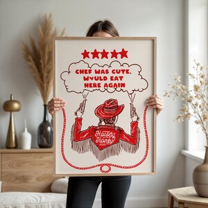 Chef Was Cute Print, Nowoczesna sztuka ścienna do kuchni, Plakat do jadalni, Cowgirl Howdy Honey Print, Western Cowgirl Print, Sztuka vintage Cowgirl