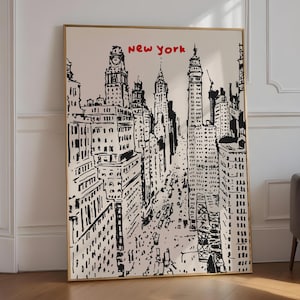 Minimal New York City Reisedruck, New York Poster, NYC Hand gezeichneter Druck, trendiges Tinte Bleed Style Poster, New York Skyline Druck