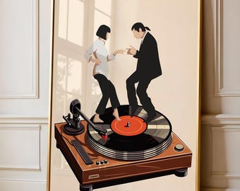 Retro Vinyl Record Dance Art Print, Music Print Poster (Digital Download)