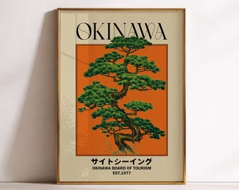 Orange Okinawa Art Print, Japanese Print, Ryukyu Travel Print, Okinawa Japan Poster, Cape Hedo Poster, Okinawa Main Island, Gajumaru Trees