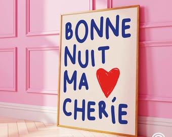 Bonne Nuit Ma Chérie Print, Trendy Typography Print, Above Bed Poster, Big Words Print, Good Night My Darling Print, Above Bed Art