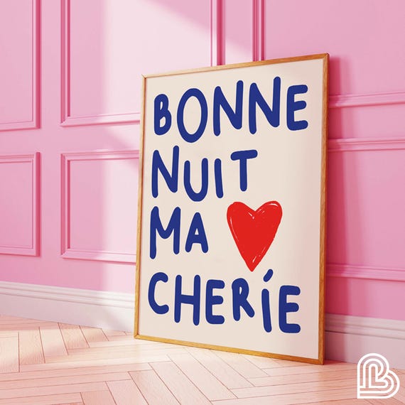 Bonne Nuit Ma Chérie Print, Trendy Typography Print, Above Bed Poster, Big Words Print, Good Night My Darling Print, Above Bed Art