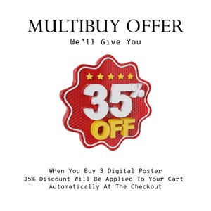 May include: A red and white badge with the text "35% OFF" in white and yellow. The badge is surrounded by a red border and has five gold stars at the top. The text "MULTIBUY OFFER" is at the top.