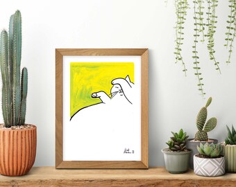 Estampado de gato, Estampado amarillo, Gatos, Amantes de los gatos, Láminas, Estampado, Estampado minimalista