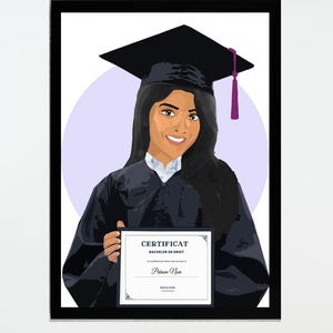 Portrait diplômé style cartoon – réalisé à partir de photo | Illustration numérique personnalisée | Idée cadeau original